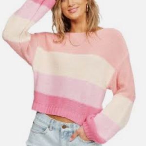 BILLABONG Seeing Stripes Cotton Oversized Sweater Size Medium Pink